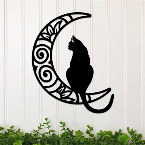 Cat And Moon Metal Wall Art Cat Lover Wall Decor Cat Lover Etsy