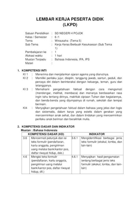 PDF LEMBAR KERJA PESERTA DIDIK LKPD Kelas Semester Tema