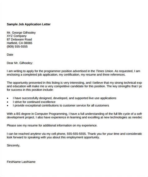 job application examples  application letters  employment letter