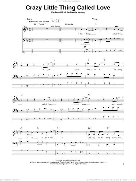 Queen Crazy Little Thing Called Love Sheet Music For Bass Tablature