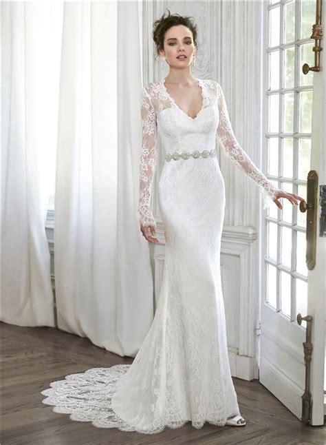 The shape of a mermaid wedding dress creates an hourglass shape, with a fitted bodice and skirt that then flared at the end, creating a perfect balance and womanly figure. Elegant Mermaid V Neck Illusion Back Long Sleeve Lace ...