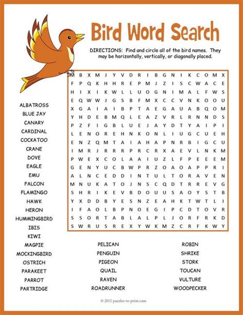 Names Of Birds Word Search Puzzle Worksheet Activity Word Puzzles For