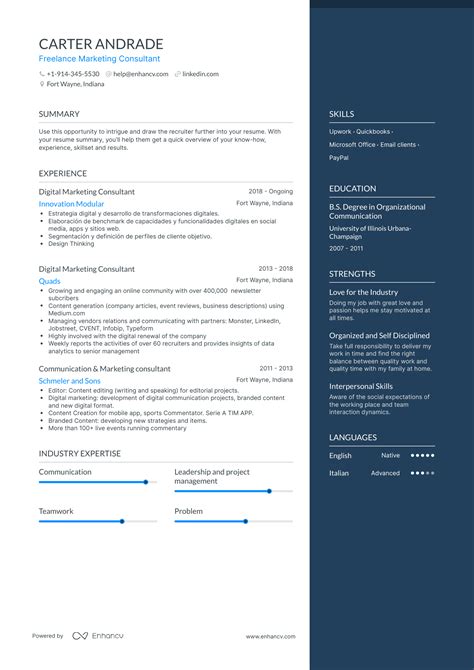 Freelance Marketing Consultant Resume Examples And Guide For 2023 Layout Skills Keywords And Job