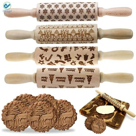 Deago 138 3d Christmas Wooden Rolling Pin Embossing Roller Pins With