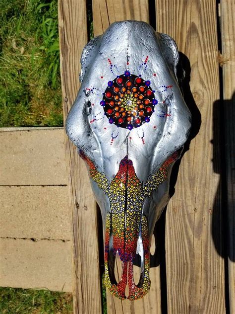 Hand Painted Bovine Skull With Dotting Etsy In 2021 Painted Animal