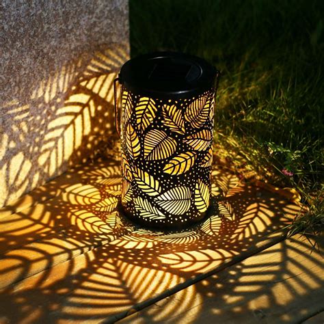 Solar Lantern Lights Outdoor Garden Hanging Lights Metal Lea Pattern