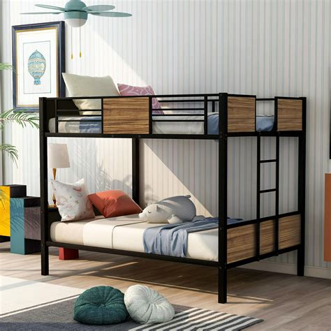 Full Over Full Bunk Bed Modern Design Steel Frame Bunk Bed With Safety Rail And Ladder For