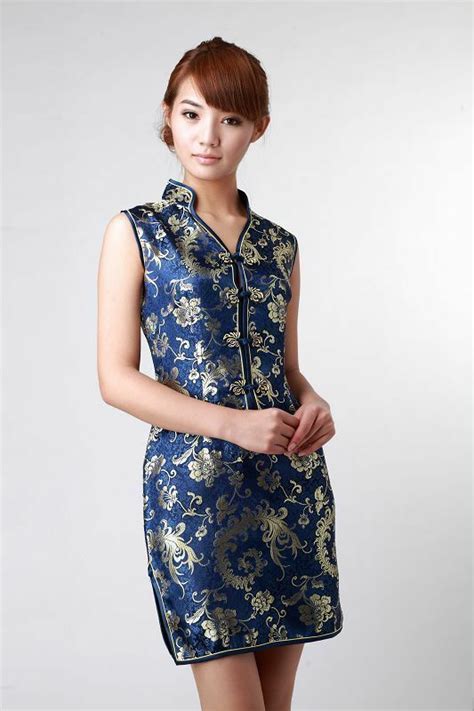 blue red chinese women s silk satin evening mini dress cheongsam sz s 2xl ebay