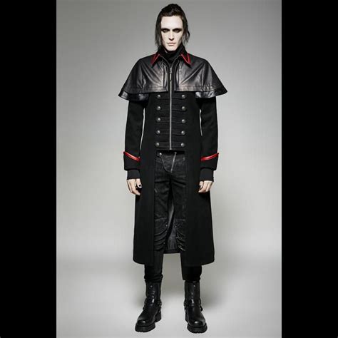 Y Gothic Men Winter Pu Leather Cloak Double Breasted Long Trench