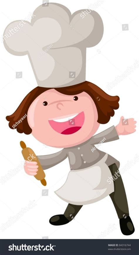Illustration Cartoon Chef Holding Rolling Pin Stock Vector 84316744