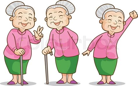 Funny Illustration Of Old Woman Cartoon Character Set
