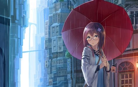 Anime Girl With Umbrellas In Rain Wallpapers