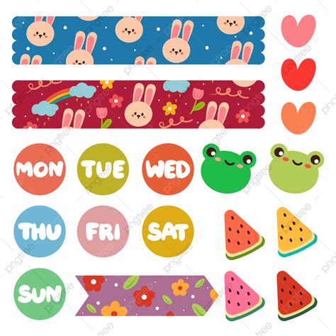 Cute Sticker Set Vector Hd Images Set Of Cute Planner Sticker And Icon