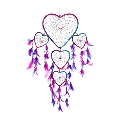 Dream Catcher ~ Handmade Aqua Pink And Purple Heart Shape 85w X 24l