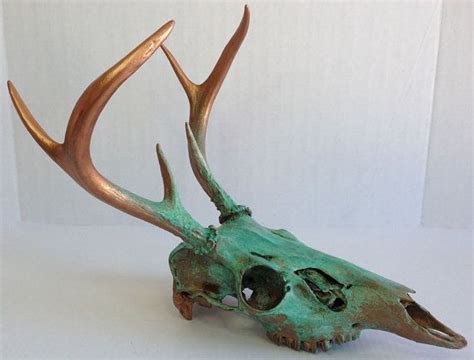 Deer Skull And Antlers Copper With Natural Aqua Patina Etsy Deer