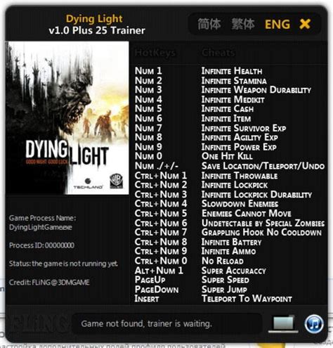 The following ee v1.16.0 (+36 trainer) baracuda dying light: Dying Light Trainer +25 v1.0 FLiNG - download cheats, codes, trainers