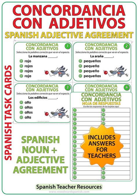 Spanish Adjective Agreement Task Cards La Concordancia De Sustantivos