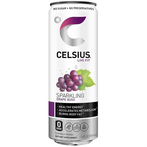 Celsius Sparkling Grape Rush Dietary Supplement Energy Drink 12 Fl Oz