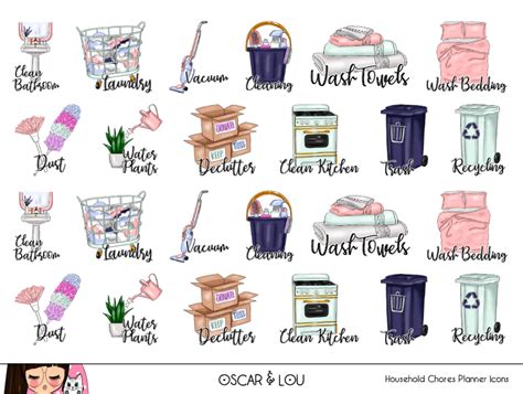 Mini Sticker Sheet Household Chores Planner Icons Oscar And Lou