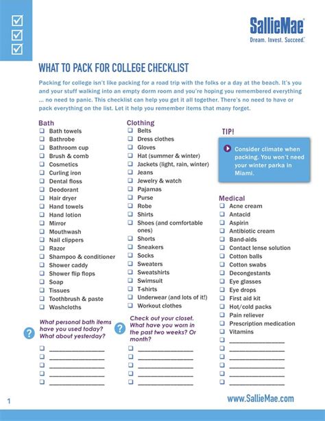 What To Pack For College Page 1 College Checklist College Packing