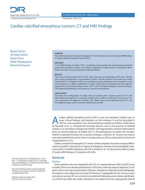 Pdf Calcified Amorphous Tumors Ct And Mri Findings