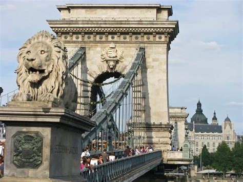 Closeup Of The Lion Statue At The Széchenyi Chain Bridge