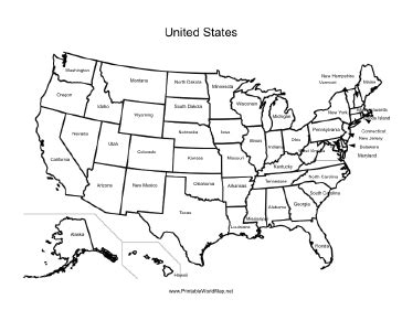 A Printable Map Of The United States Of America Labeled With The Names