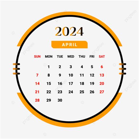 Gambar Kalender Bulan April 2024 Berwarna Kuning Dan Hitam Vektor
