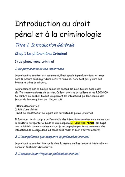 Droipenale Notes Complete Introduction Au Droit Pénal Et à La