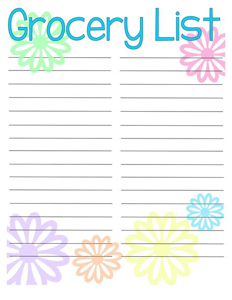Grocery List Template Free Editable