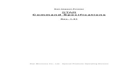 Star Command Specifications Hk Filedot Impact Printer