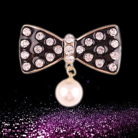 Oneckoha Rhinestone Bowknot Brooches Simulated Pearl Charm Bow Tie Pin