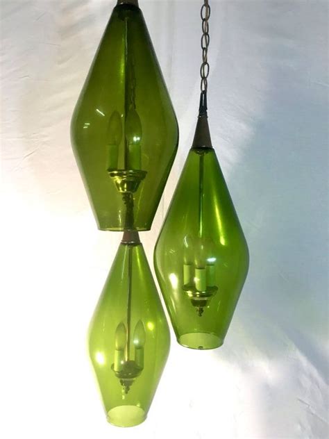 Mid Century Green Glass Light Hanging Pendant With Three Etsy Hanging Lights Modern