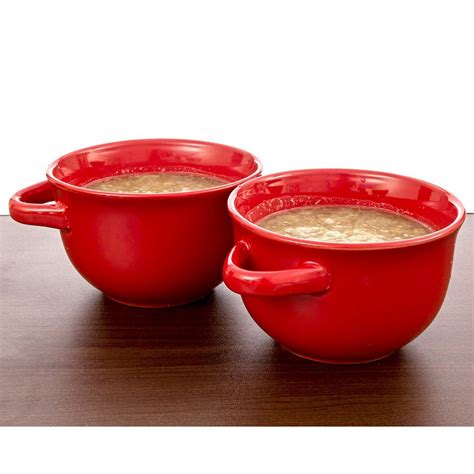 Crockpot Double Handle Ceramic Soup Bowls Savory Sip Set Of 2 Red 22