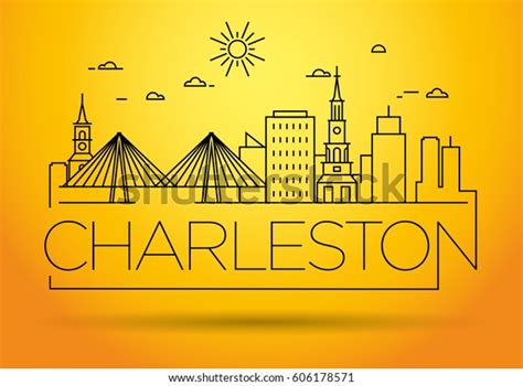 Minimal Charleston Linear City Skyline Typographic Stock Vector