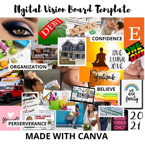 Digital Vision Board Template For Canva Online Vision Board Etsy
