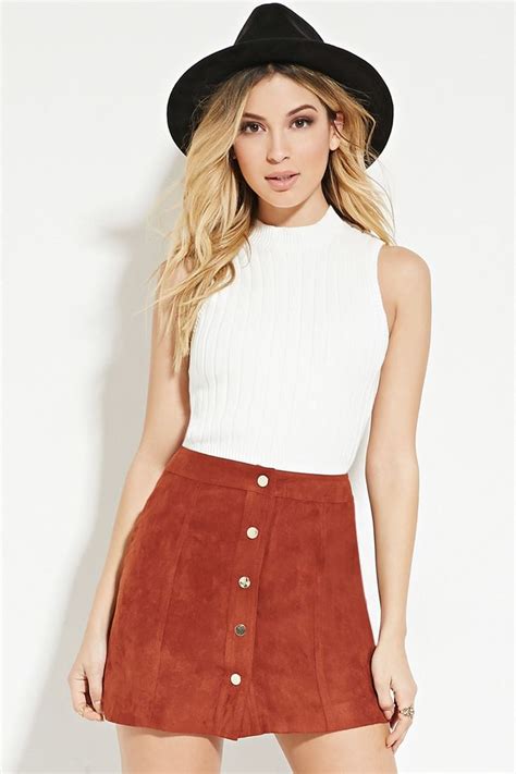 Buttoned Faux Suede Skirt Faux Suede Skirt Womens Skirt Suede Skirt