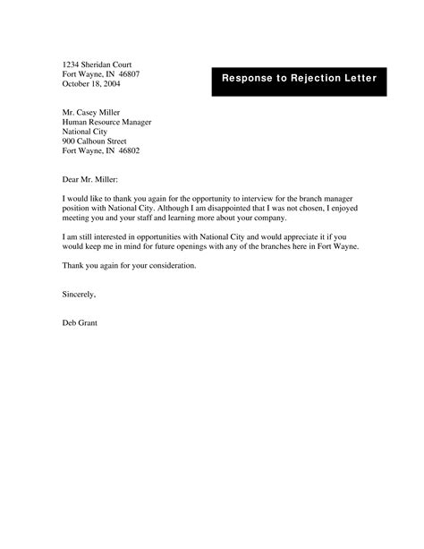 Job Rejection Refusal Letter Templates At