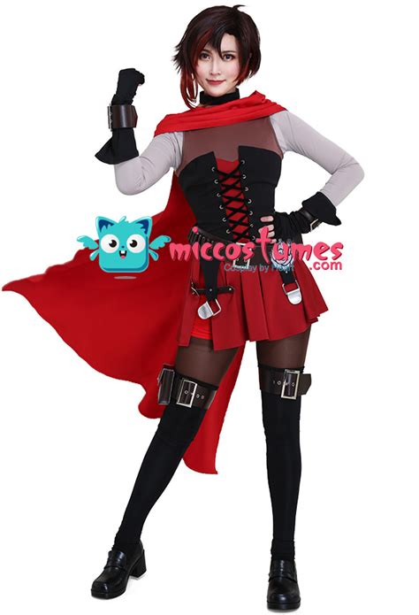 Rwby 7 Ruby Rose Cosplay Costume With Cloak And Belts Set Cosplay Shop
