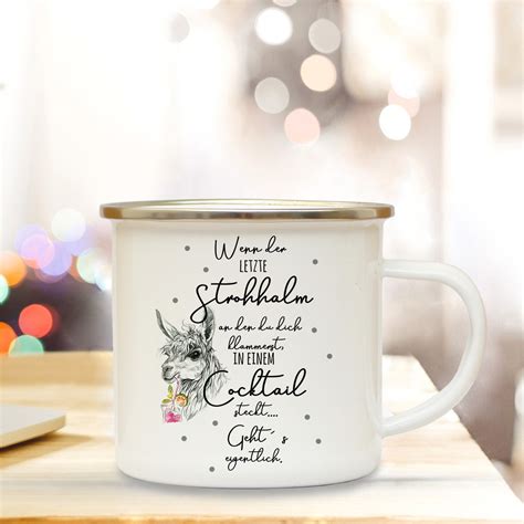 Mit der richtigen tasse im gepäck kann das abenteuer jederzeit beginnen: Emaille Tasse Emaillebecher Kaffeebecher Lama mit Drink ...
