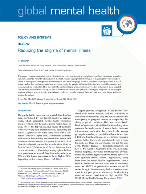 Pdf Reducing The Stigma Of Mental Illness