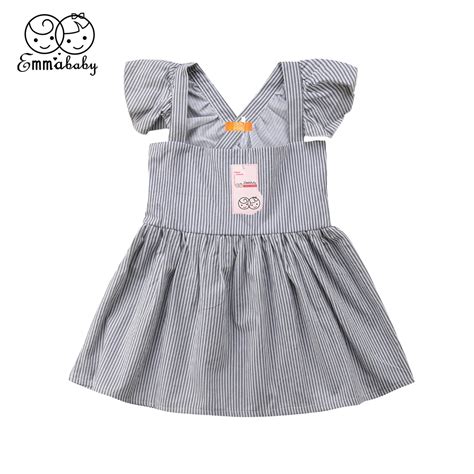 Emmababy 2019 Summer Toddler Baby Girls Sweet Solid Striped Fly Sleeve