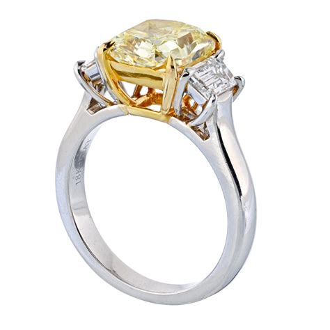 Ct Radiant Cut Platinum Fancy Yellow Three Stone Diamond Engagement Ring For Sale At Stdibs