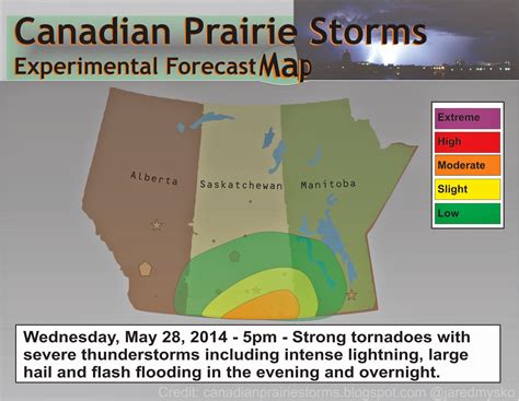 Canadian Prairie Storms Severe Weather Outlook Map Wednesday May 2014