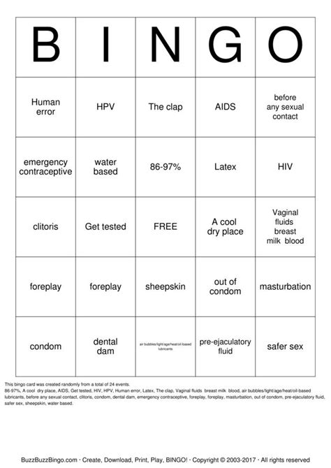 Safe Sex Bingo Cards To Download Print And Customize