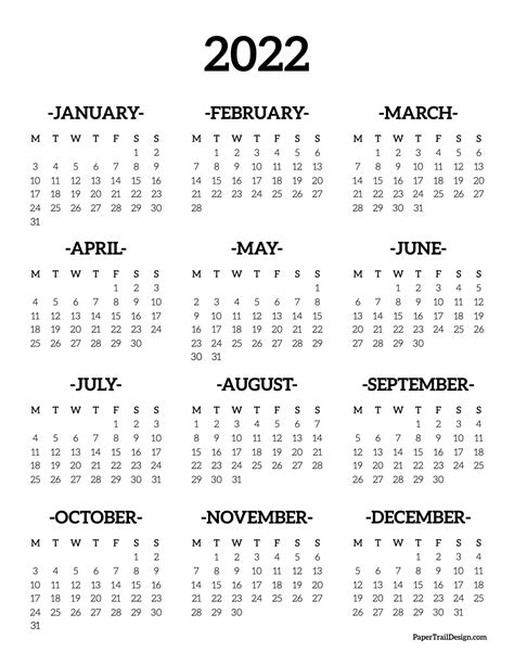 Print This Basic 2022 Monday Start One Page Calendar In Black And White