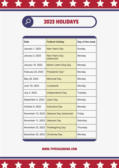2023 Holiday List Calendar Holiday 2023
