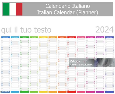 Vetores De Calendário Do Planejador Italiano 2024 Com Meses Verticais E