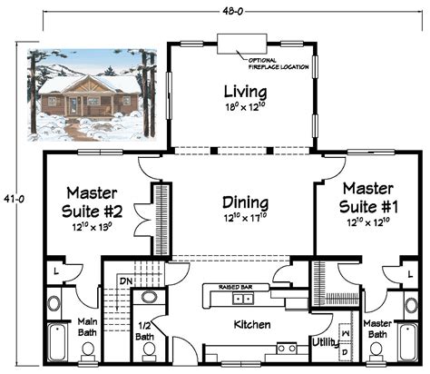 Guest room suites can have their own bath and closest. Two Master Suites! | Single level house plans, House plans ...