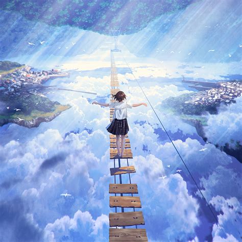 2048x2048 Anime Girl Walking On Dream Bridge 4k Ipad Air Hd 4k